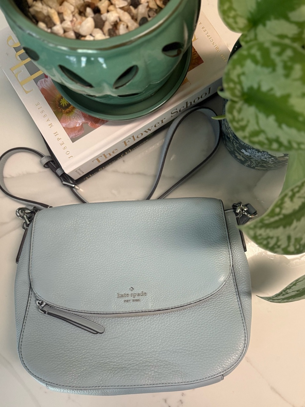 Kate Spade New York Light Pastel Blue Pebbled Leather Crossbody Shoulder Bag ♠️